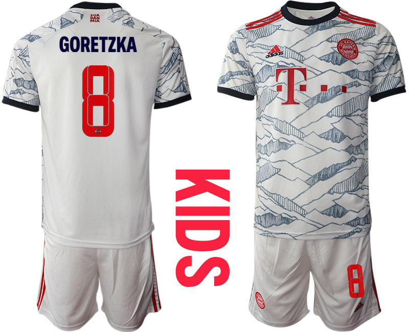 Youth 2021-2022 Club Bayern Munich Second away white #8 Soccer Jersey